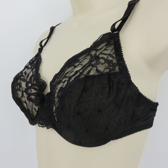 VTG Lilyette 36B Bra Style 96033 Black Floral Flower Lace Underwire Unlined Bow - Picture 4 of 13
